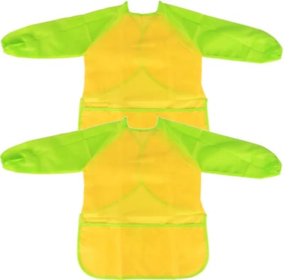 CHPN - Verfschort - 2 schortjes - Kinderschort - Schort - Kookschort - Geel/groen - Kliederschort - Kinder-verfschort - Knutselschort - Schilderschort - One size
