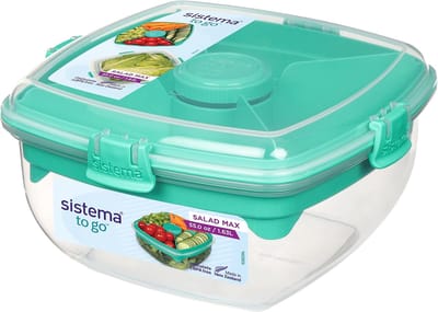 Sistema To Go Salad Max - Saladebox met verdeelschaal, bestek en dressingpotje - 1,63L limegroen