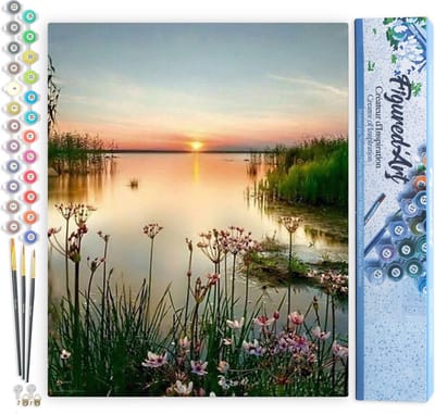 Figured'Art Schilderen op Nummer Volwassenen canvas Rustig meer - Handwerk acrylverf Kit DIY Compleet - 40x50cm zonder frame