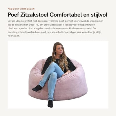 Dailygoods- Poef 100 cm - Comfortabele Corduroy Poef - Geschikt voor Binnen/Buiten - Zachte Hoes - Duurzaam - Gewicht 15 kg - Zitzak