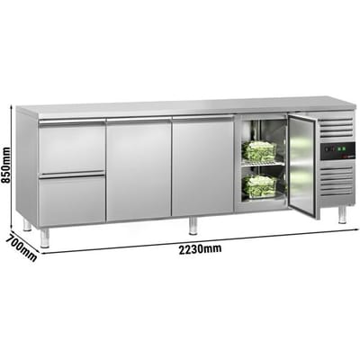 GGM Gastro Kühltisch ECO - 2230x700mm - mit 3 Türen - 2 Schubladen Zilver