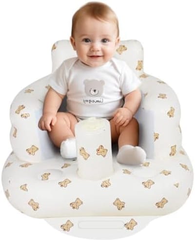 Opblaasbare babystoel met ingebouwde luchtpomp - Zachte ondersteuning voor baby's vanaf 3 maanden - Draagbaar en veilig - Schattig berenontwerp