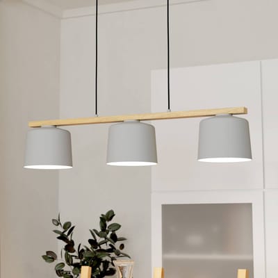 EGLO Mariel 3-lamps hanglamp lichtgrijs Natur hout