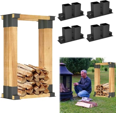 Stapel Hulp - Hout Opslag - Brandhout Organiseren - Verstelbare Maat - 4 Stuks - Zwart