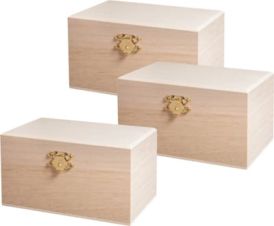 Rayher Hobby kistje/box - 3x - hout - met sluiting en deksel - 14 x 8 x 7 cm - opbergen