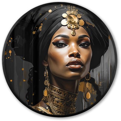 Poster in lijst Rond - Fotolijst 60x60 cm - Posters - Vrouw - Goud - Zwart - Luxe - Portret - Ronde posterlijst zwart - Decoratie - Wanddecoratie woonkamer - Muurdecoratie slaapkamer
