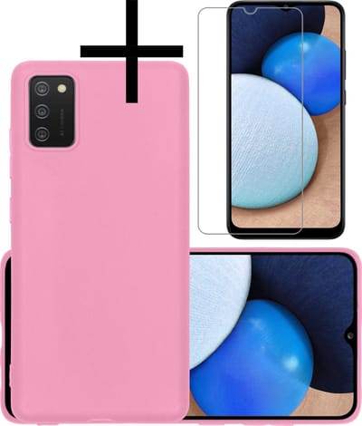 Hoesje - Met Screenprotector - Geschikt voor Samsung Galaxy A02s - Sterk & Shockproof - Back Cover - Siliconen Case - Telefoon Hoes - Lichtroze