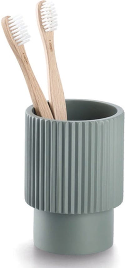Zeller Tandenborstel beker/houder Stripes - kunststeen - groen - rond - 8 x 11 cm