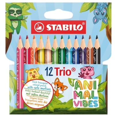 STABILO Trio thick - Driekantige Kleurpotloden Met Extra Dikke Kern - Animal Vibes - Etui Met 12 Kleuren