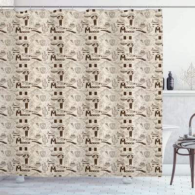 ABAKUJAUS Mexico Douchegordijn – Schets Cultuur – 175x240 cm – Champagne Chocolade
