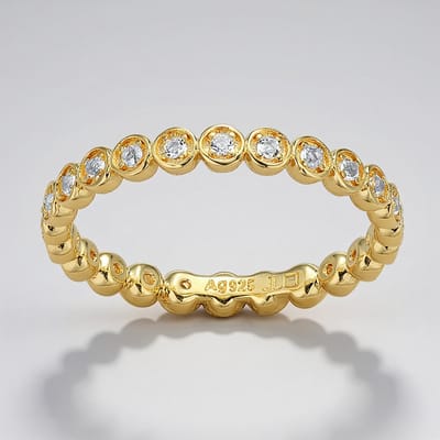 Cavill - Vergulde Zilveren Ring met 0,17 ct Witte Topaas - Ronde Brazilian Topaasringen - Elegante, Comfortabele en Tijdloze Sieraden
