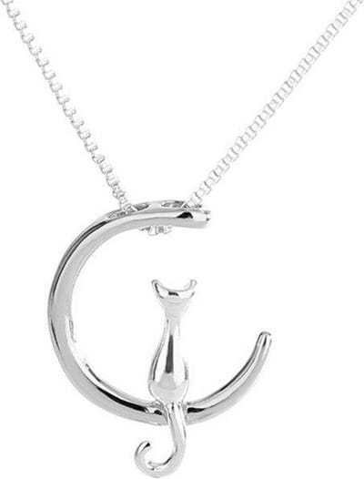 24/7 Jewelry Collection Kat Maan Ketting - Zilverkleurige Maansikkel - Zilverkleurig