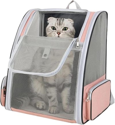 Dieren Rugzak - Draagtas - Reizen met huisdier - Veilige afsluiting - 35 x 25 x 40 cm - Roze
