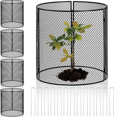 Pelopy 5 stuks draadplantenbeschermers van dieren 30,5 x 30 cm metalen plantenkooien kippengaas cloche plant ondersteunt stevige konijnenbarricades met palen voor planten, bloemen en groenten