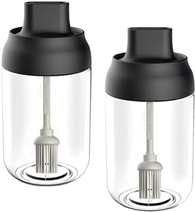 longziming -Oliefles met Borstel – Olijfoliedispenser – Druipvrij Ontwerp – Gemakkelijk te Doseren – Duurzaam Materiaal – Ideaal voor Koken & BBQ – 2 stuks