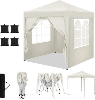 Vouwpaviljoen Partytent - Tuinpaviljoen Evenemententent - Buitenfeesten Barbecues - Pop-up Waterdicht UV-bescherming - 2x2 meter - Beige