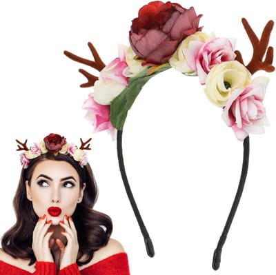 Dailygoods - Kersthertengewei haarband met krans, feestelijke hoofdband, hoofdband met kerstkrans, kerstaccessoires voor dames en heren