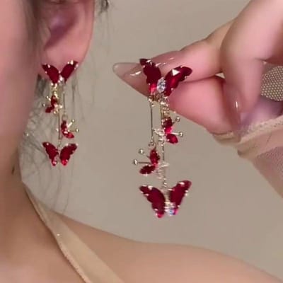 Rode vlinder glazen lange hanger oorbellen voor vrouwen bruiloft feest sieraden brown