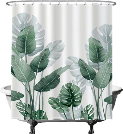 Ulticool Douchegordijn - Bladeren Planten Groot - 180 x 200 cm - semi Transparant - met 12 Ringen Wit - anti Schimmel - Groen