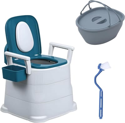 Draagbaar Toilet - Mobiele Toiletstoel - Veilig Zitten - Anti-slip Voetsteunen - 46 x 42 x 47 cm - Blauw