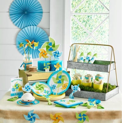 16 kleine servetten, met windmolenmotief, blauw
