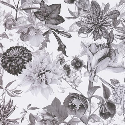 Bloemen behang Profhome 381753-GU glad vliesbehang zonder structuur met bloemmotief mat grijs zwart wit 5,33 m2