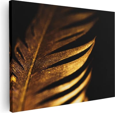 Artaza Canvas Schilderij Gouden Veer - 40x30 cm - Klein - Muurdecoratie Abstract - Wanddecoratie Woonkamer - Schilderijen Op Canvas