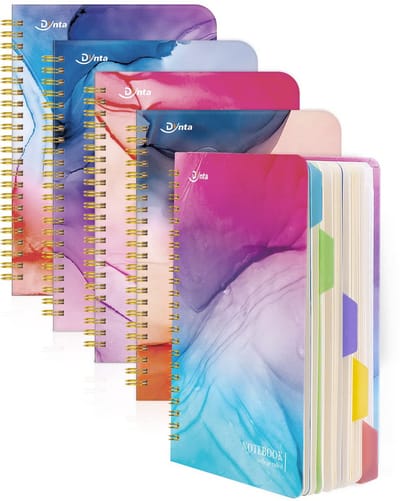 Set van 5 hardcover spiraalnotities A5 met college ruled lijnen - 160 pagina's met achterzak