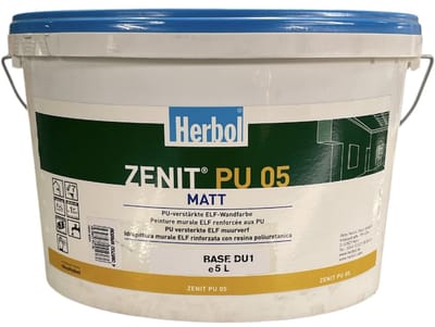 Herbol Zenit PU 05 - Hoogwaardige fluweelmatte afwerkingslaag ( glasweefsel en overschilderbaar behang) - Waterbasis - 5 L - RAL 9010 Pure White ( gebrokenwit)