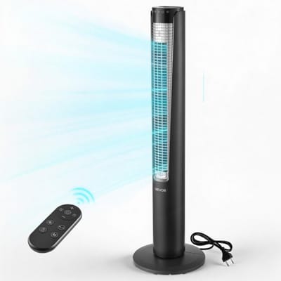 VEVOR 60W torenventilator, 107 cm kolomventilator met 3 snelheden, 4 standen, 12-uurs timer, 70° zwenkfunctie met afstandsbediening, stille staande ventilator voor slaapkamer en kantoor, zwart