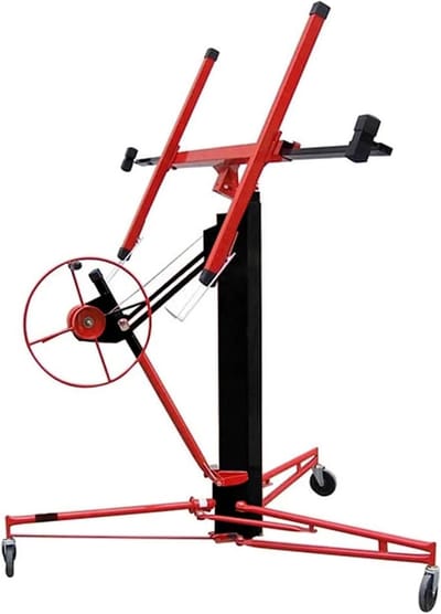 Plaatlift - Gipsplaatkrik Hefbord - Plafond Montage - Opvouwbaar Met Remmen - 140-350cm Werkhoogte - Rood Zwart