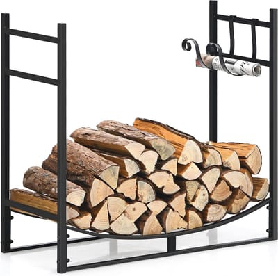 Metalen brandhoutrek met aanmaakhouder voor binnen en buiten - 84 x 33 x 76 cm