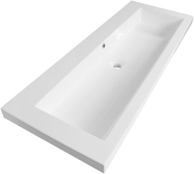 Brauer Solar Medium Wastafel - 120 cm - met 1 Spoelbak en 0 Kraangaten - Mineraalmarmer Zijdeglans Wit