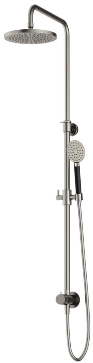 Hotbath Cobber M538 opbouw regendoucheset zonder mengkraan met ronde handdouche en 20cm ronde hoofddouche aan glijstang geborsteld nikkel