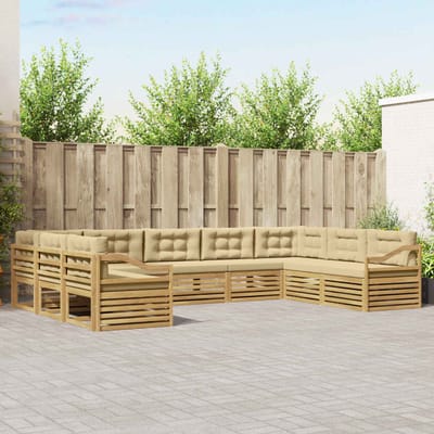 vidaXL - Buiten - bank - set - 9 - st - Wit - en - Beige - Massief - Acacia - Hout