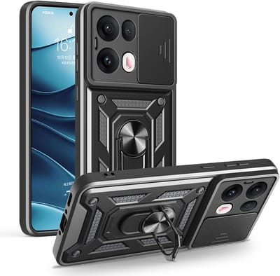 Casemania Hoesje Geschikt voor Oppo Reno 13 Pro - Zwart - Anti-Shock Hybrid Armor Back Cover - Hoes met Kickstand Ring en Camera Bescherming