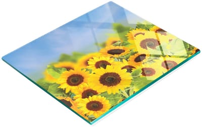 Duurzame en stijlvolle glazen snijplank met zonnebloemmotief, 60x52 cm