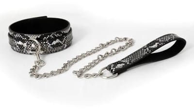 Smart Moves - Collar met Ketting - PU Leer - Slangenprint Zilver/Zwart