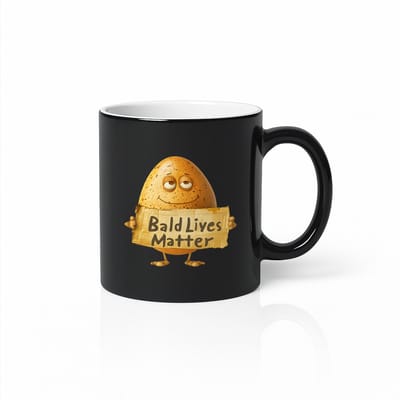 “Bald Lives Matter” Zwarte Magic Mok – Grappige Kale Cartoonfiguur – 330 ml Warmtegevoelige Koffiebeker