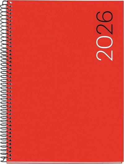 Grote Dagplanner 2026 Spiraalgebonden Flexibele Kaft Meertalig Rood