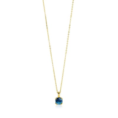 ZINZI Gold 14 krt gouden ketting met chique vierkante hanger, bezet met Londen topaas 40-43cm ZGC537