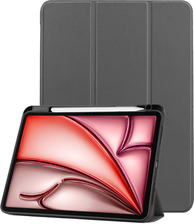 Hoes - Geschikt voor Apple iPad Air (2024/2025/2026) - 11 inch - Dun & Stevig - Trifold Bookcase - Hard Cover Case - Met Uitsparing Geschikt voor Apple Pencil - Hardcover Book - Tablet Hoesje - Grijs