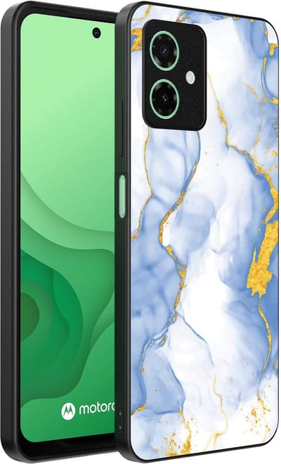 Smartphonica Telefoonhoesje Geschikt voor Motorola Moto G54 met Lichtblauw Goud Marmer Opdruk - TPU Backcover Case Lightblue Gold Marble Design geschikt voor Motorola Moto G54