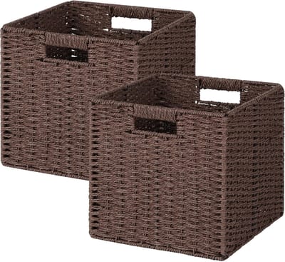 Opbergmand - 2 stuks - Multifunctionele mand - 11x11cm - Opberg Box/Doos/Mand/Vakken/Kast Organizer - Bruin