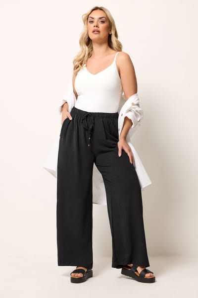 Yours Broek Van Keperstof Met Wijde Pijpen In Zwart Size 42