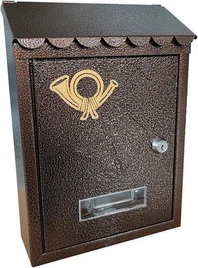 Wandmontage brievenbus - Decoratieve postbak - Post veilig ontvangen - Grote inhoud - 21.5 x 7 x 30 cm - Brons