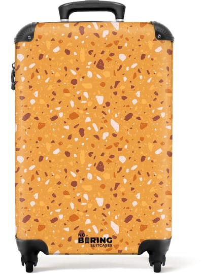 NoBoringSuitcases.com - Koffer - Terrazzo patroon veelkleurig geel - Past binnen 55x40x20 cm en 55x35x25 cm - Trolley handbagage - Valiezen met wieltjes volwassenen - Reiskoffer op wielen - Rolkoffer lichtgewicht