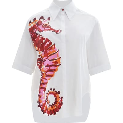 Popeline Blouse Dames Mat Fashion Seahorse Print