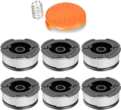 Maaidraad - 6 Stuks - trimmerdraad - Reserve draden - draadspoelen - voor Black Decker, Bekasa AF-100-3ZP en A6481 - lengte 30 ft - voor Vervangt spoelen uit de GL280-, GLC1825N - serie met doppen en veren - wit