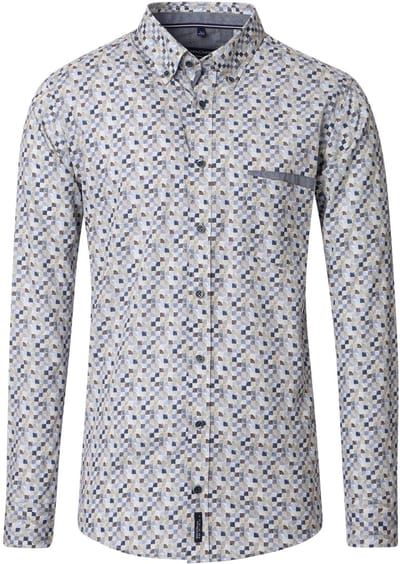 CASA MODA Sport casual fit overhemd - popeline - groen met blauw - wit en grijs dessin - Strijkvriendelijk - Boordmaat: 49 - 50